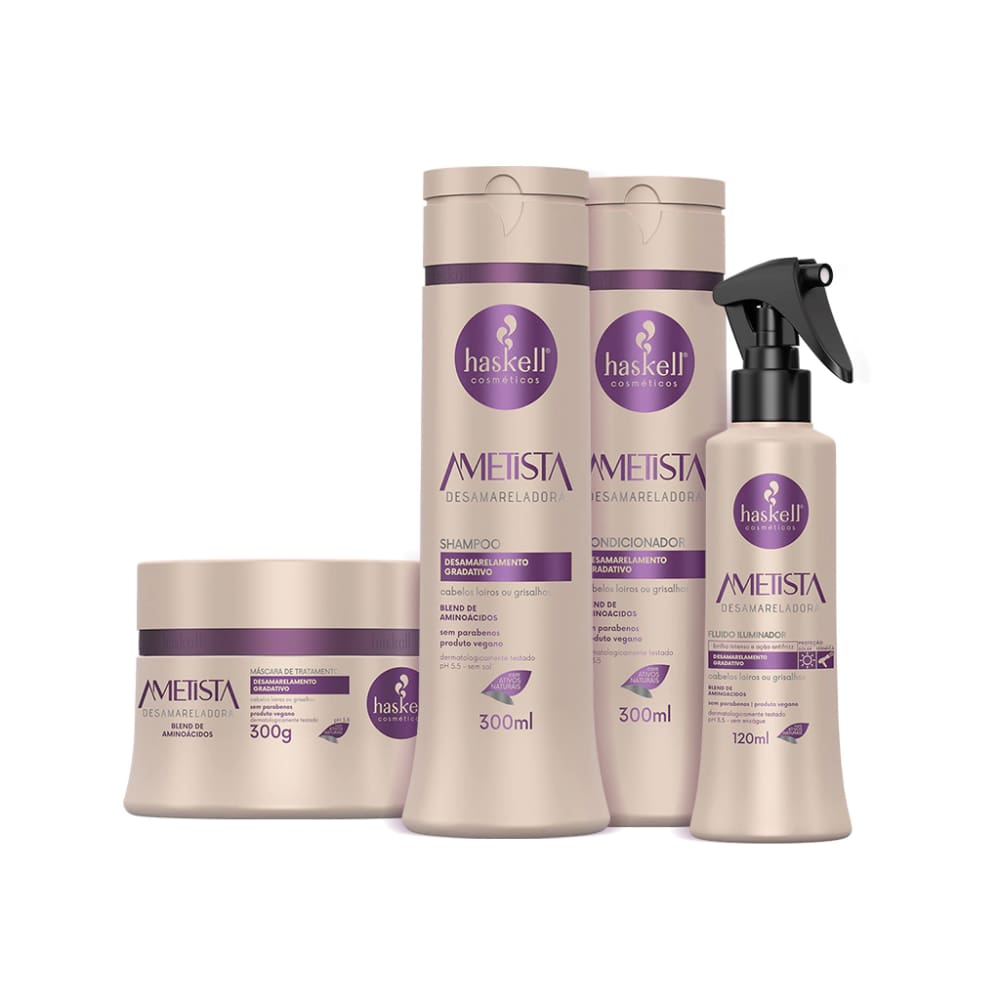 Kit Haskell Ametista Desamarelador Shampoo Condicionador Mascara 300ml/g Fluido 120ml