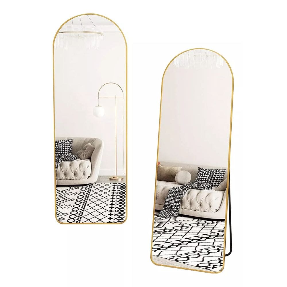 Espelho Bali Ovalleza Grande Dourado Oval Com Base 147cm