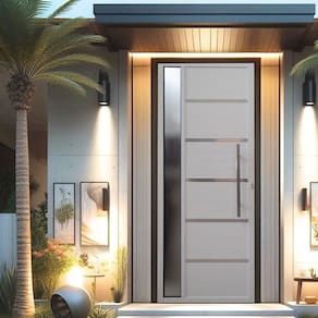Porta Pivotante Solara Alumínio com Visor Puxador Tubolar 210 X 120 Lado Esquerdo Branco
