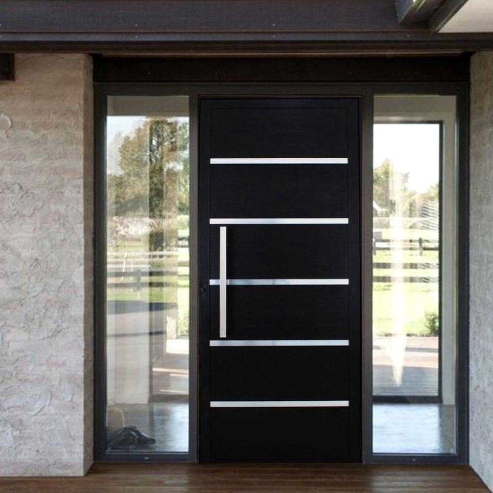 Porta Pivotante Solara Alumínio Puxador Barra Chata 210 X 110 Lado Esquerdo Preto
