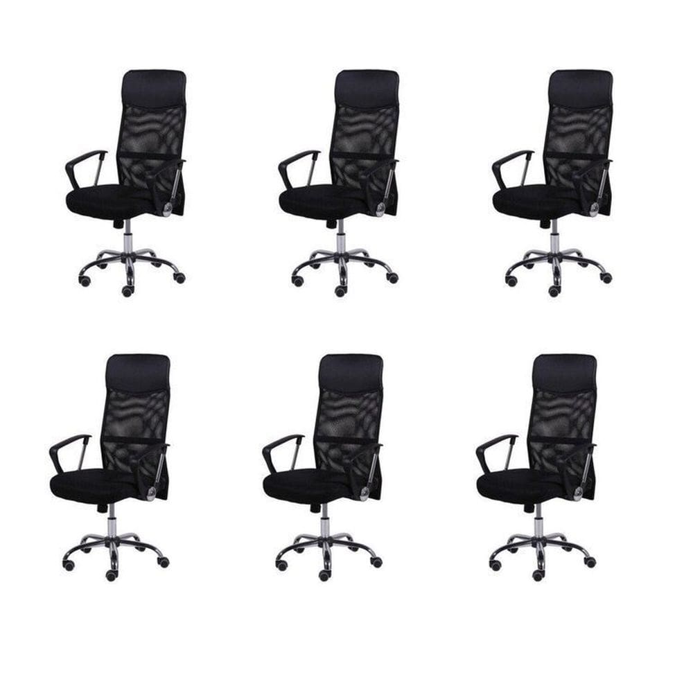 Kit 6 Cadeiras para Escritorio Presidente Tela Mesh Sintético 3307 Preto
