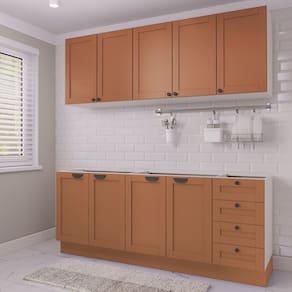 Cozinha Modulada 4 Peças 2 Aéreos 2 Balcões Arizona Cabecasa Madeiramadeira Branco/Terracota