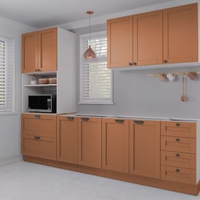 Cozinha Modulada 4 Peças 1 Torre Microondas 1 Aéreo 2 Balcões Arizona Cabecasa Madeiramadeira Branco/Terracota