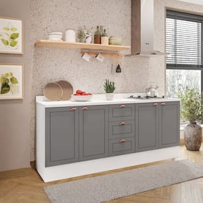 Cozinha Pérola com Rodapé e Tampo 2 Peças Balcão 2 Gavetas 3 Portas e Balcão 2 Portas Yescasa Branco/Cinza