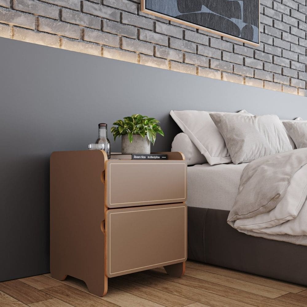 Mesa de Cabeceira 2 Gavetas - Cindy Marrom