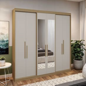 Guarda-roupa Casal 6 Portas Lugano com Espelho Cedro/Off White