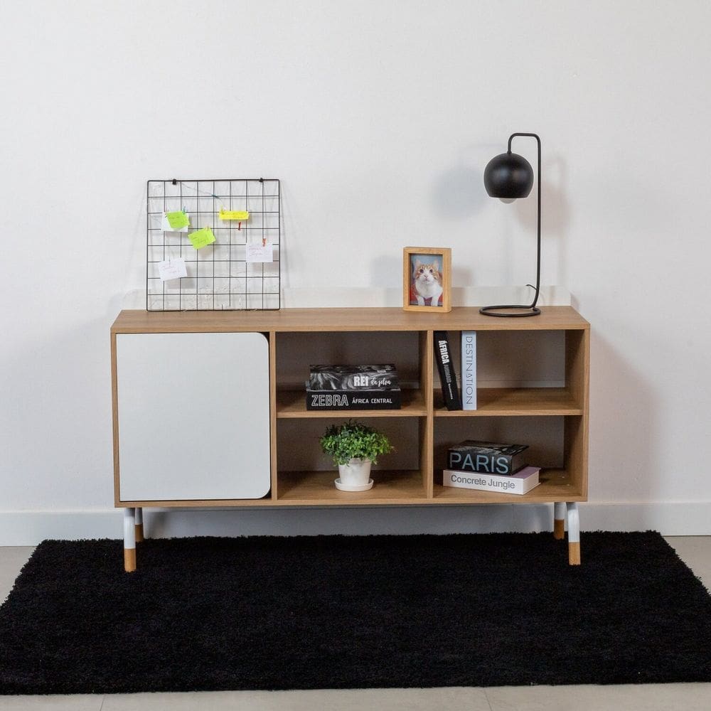 Balcão Credenza 1 Porta 1 Gaveta 136cm Home Office Flexus Hanover/Branco