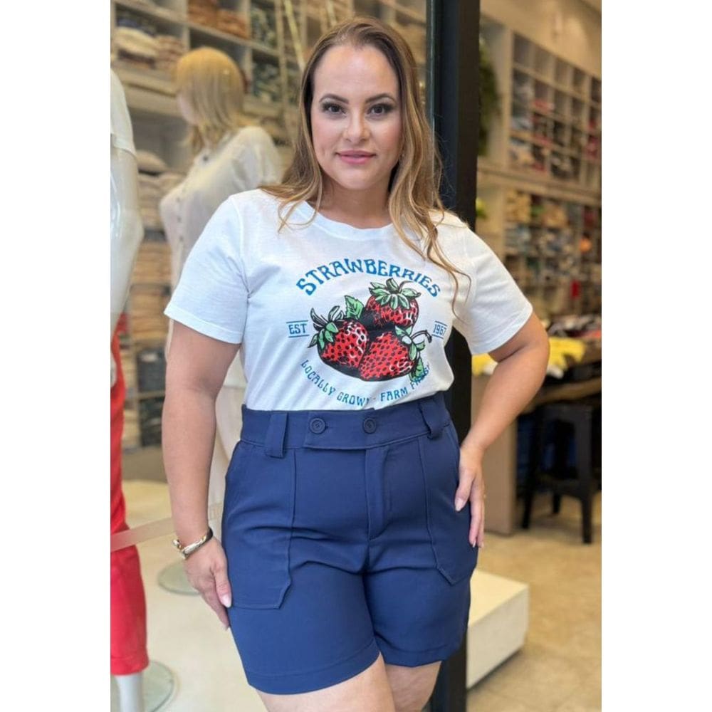 Camiseta Plus Size Algodão Estampa Morango