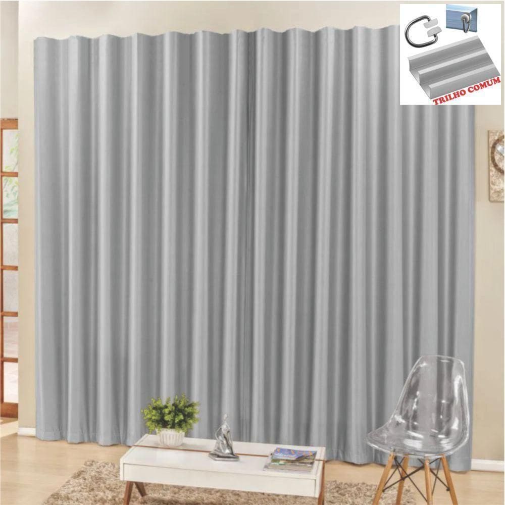 Cortina 4 Mts Sala Quarto Escritório Blackout Para Trilho Comum - Cinza
