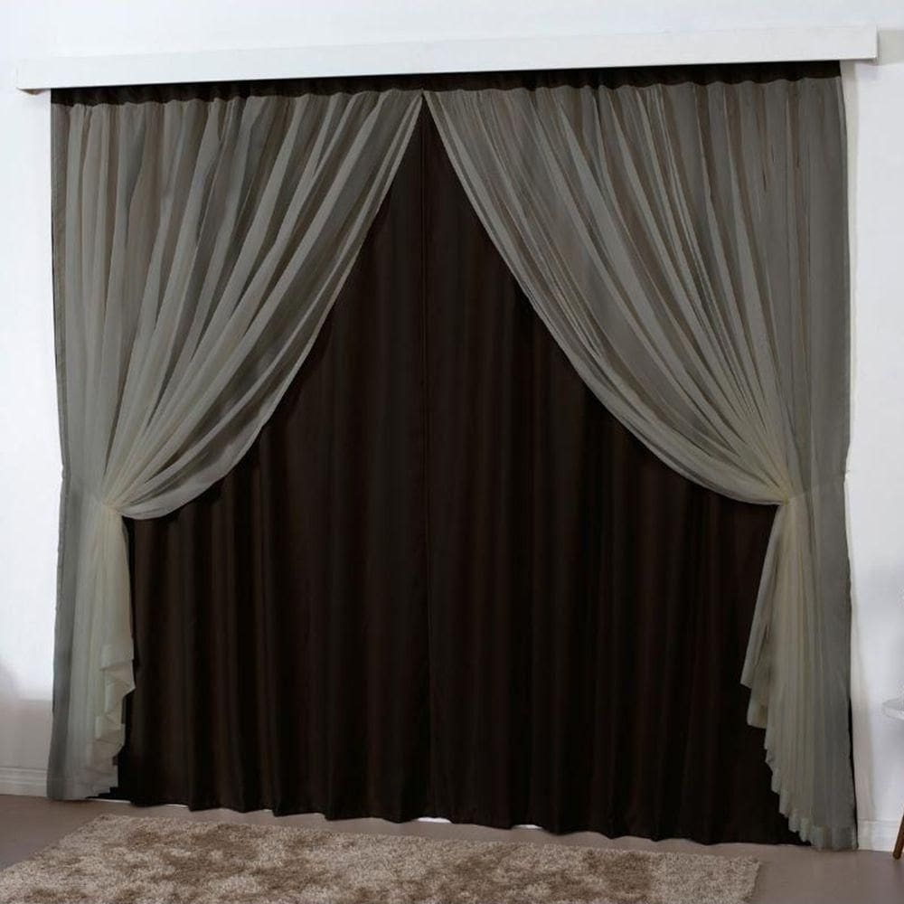 Cortina 4 Mts Sala Quarto Escritório Blackout Voal Trilho Suisso - Tabaco