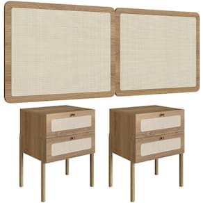 Cabeceira Casal Queen 160cm E 2 Mesas Laterais 2 Gavetas Madeira Moss A03 Hanover Roble