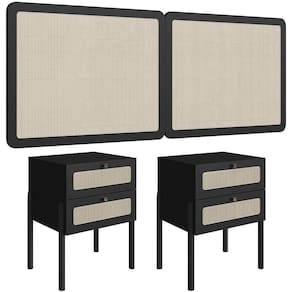 Cabeceira Casal Queen 160cm E 2 Mesas Laterais 2 Gavetas Madeira Moss A03 Nero Preto