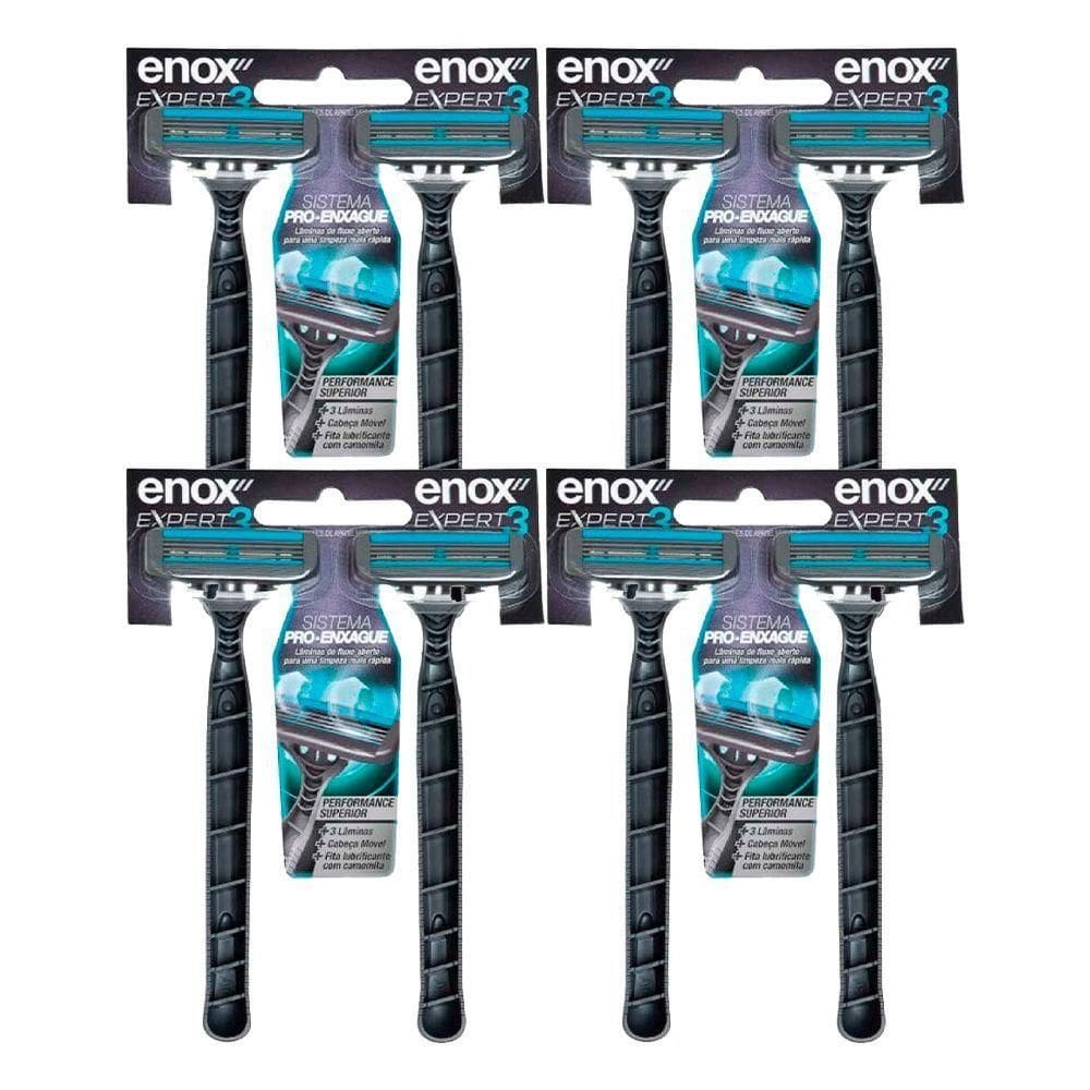 Kit 8 Aparelho De Barbear Descartável Barbeador 3 Lâminas Enox Expert