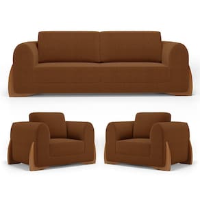 Kit 02 Poltronas E 01 Sofá Bloom 220cm 03 Lugares Com Pés De Madeira Bouclê Terracota - Desk Design