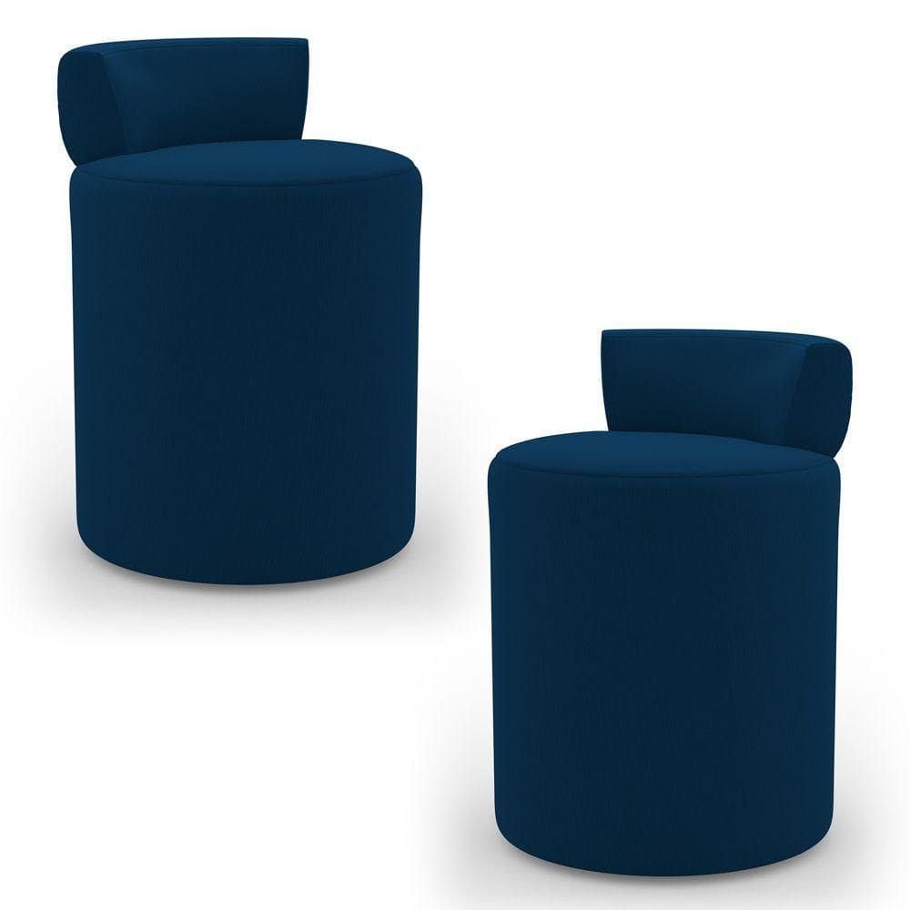 Kit 02 Puffs Decorativos Orgânicos Living Aegon Minimalista Veludo Azul Marinho - Desk Design