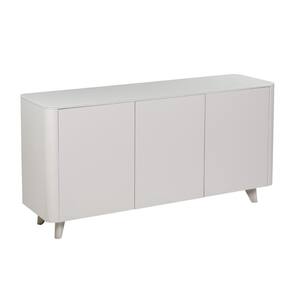 Buffet Luxemburgo Univ 150 cm Tampo de Madeira com Vidro Colado Branco Acetinado