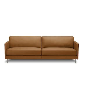 Sofá Decorativo Anthony 3 Lugares Sala De Estar 240cm Pés Em Aço Couro Caramelo G88 - Gran Belo