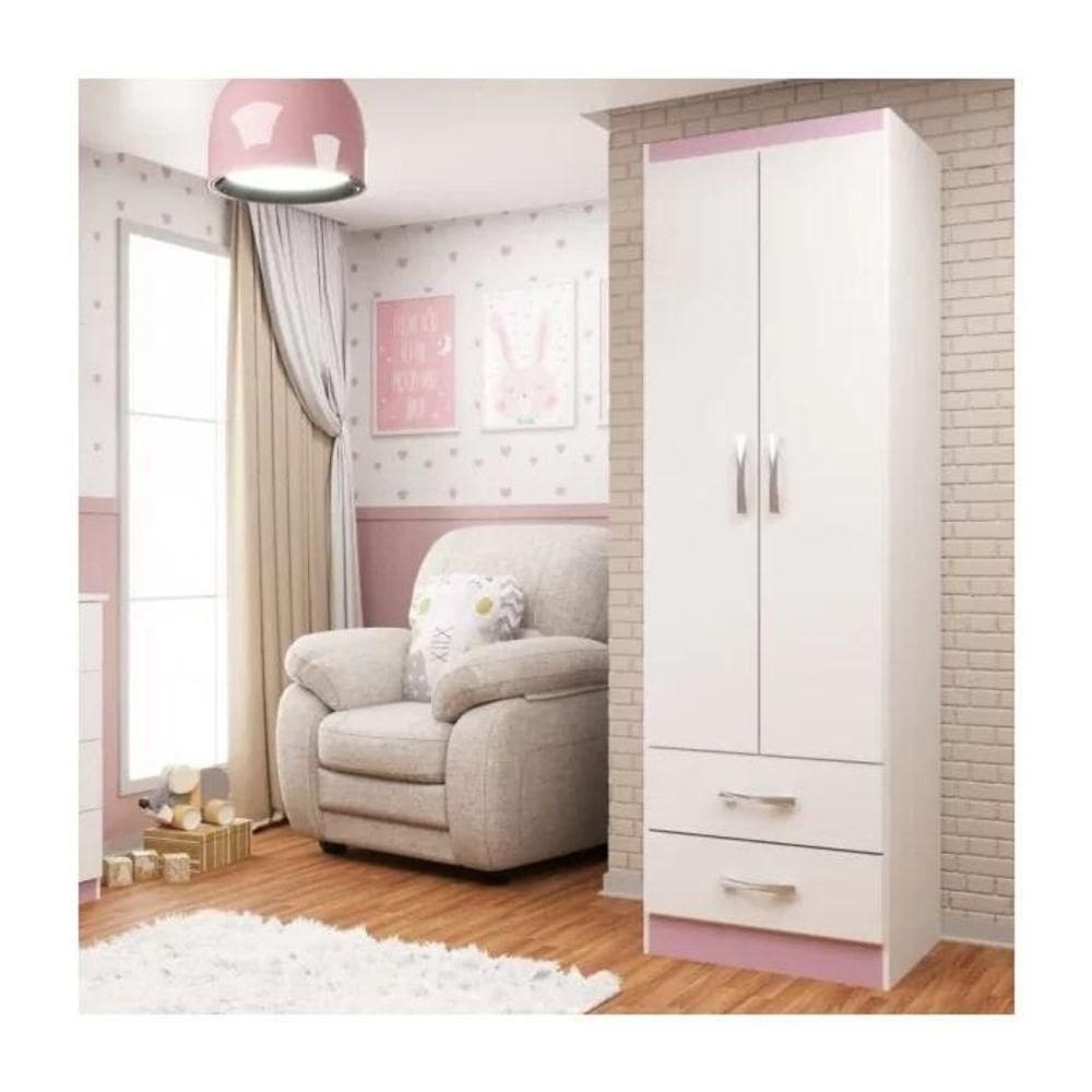 Guarda-roupa Infantil 2 Portas 2 Gavetas Atalaia - Branco - Rosa Branco - Rosa
