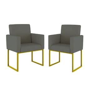 Kit 02 Cadeiras Poltronas Sala Quarto Base De Ferro Dourada Cinza