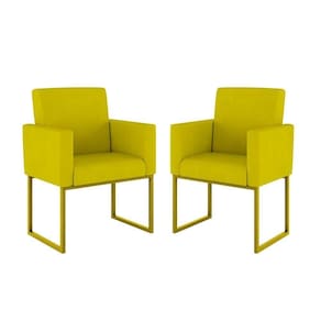 Kit 02 Cadeiras Poltronas Sala Quarto Base De Ferro Dourada Amarelo