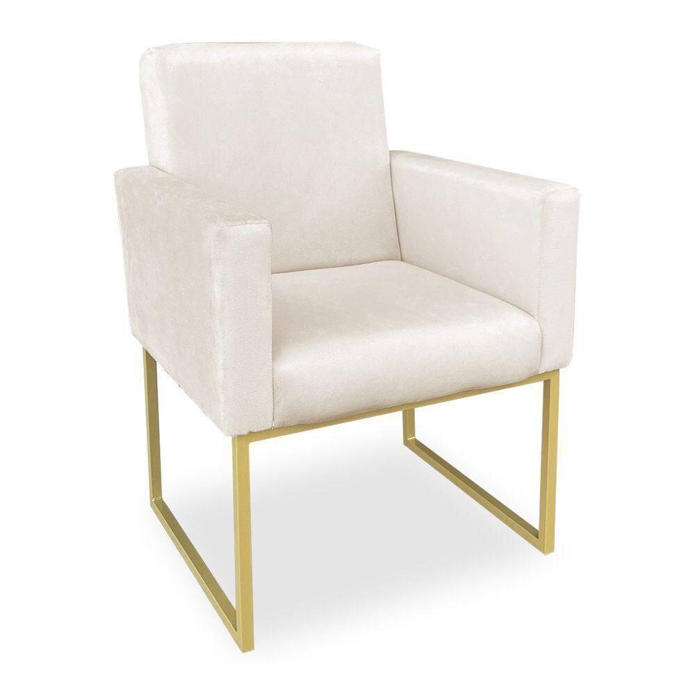 Poltrona Clarice Veludo Base Metálica Industrial Dourado - Pallazio Bege
