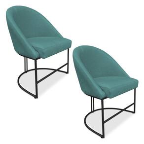 Kit 02 Cadeiras Poltrona De Jantar Bela Suede Azul Turquesa Base Metálica Industrial Preto