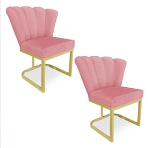 Kit 02 Poltronas Flor Veludo Rosê Base Metálica Industrial Dourado - Pallazio