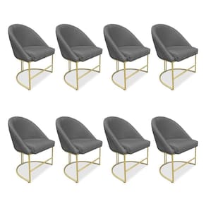 Kit 08 Cadeiras Poltrona De Jantar Bela Linho Grafite Base Metálica Industrial Dourado - Pallazio