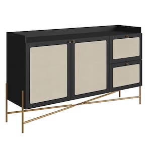 Balcão Aparador Buffet 2 Portas Pé Metal Arlo A10 Nero-dourado - Mpozenato