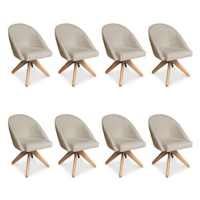Kit 08 Poltronas Cadeira Giratória Bela Suede Base De Madeira - Pallazio Bege