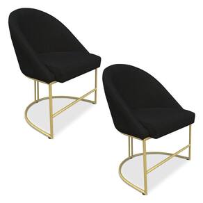 Kit 02 Cadeiras Poltrona De Jantar Bela Suede Preto Base Metálica Industrial Dourado - Pallazio