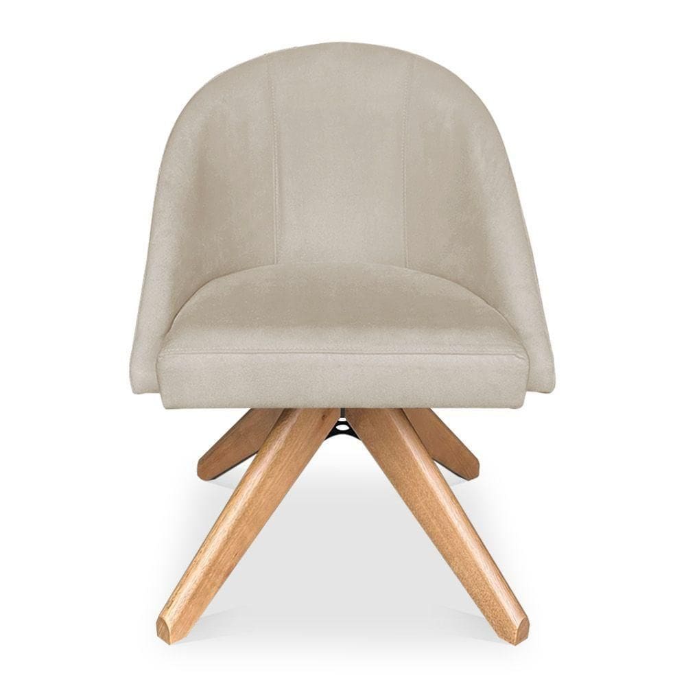 Kit 04 Poltronas Cadeira Giratória Bela Suede Base De Madeira - Pallazio Bege