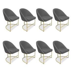 Kit 08 Cadeiras Poltrona De Jantar Bela Suede Grafite Base Metálica Industrial Dourado - Pallazio