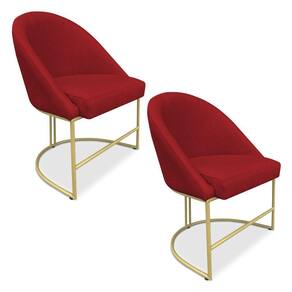 Kit 02 Cadeiras Poltrona De Jantar Bela Suede Base Metálica Industrial Dourado - Pallazio Vermelho