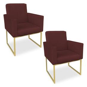 Kit 02 Poltronas Clarice Veludo Base Metálica Industrial Dourado - Pallazio Marsala