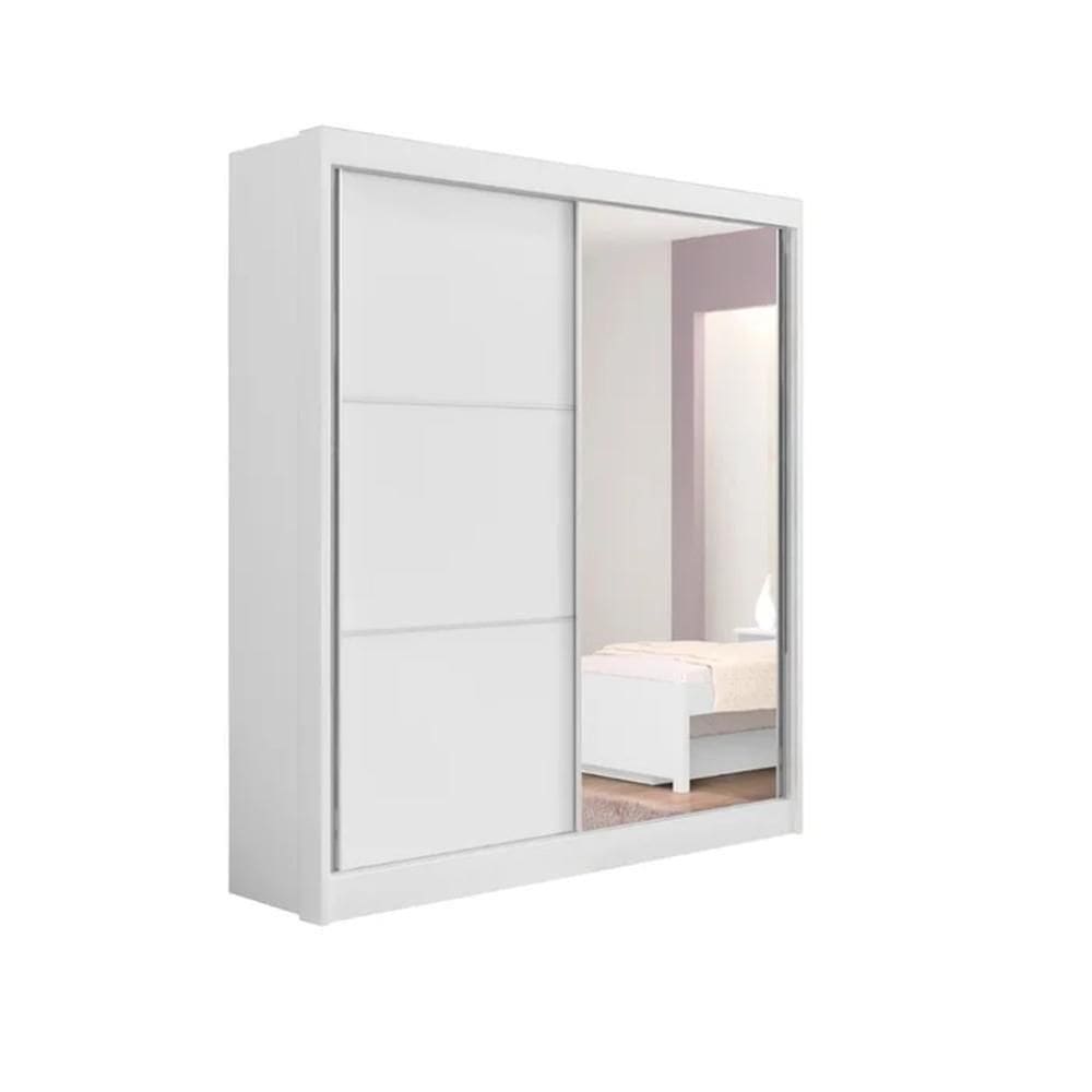 Guarda Roupa 2 Portas De Correr Com Espelho 3 Gavetas Atenas D`doro Branco