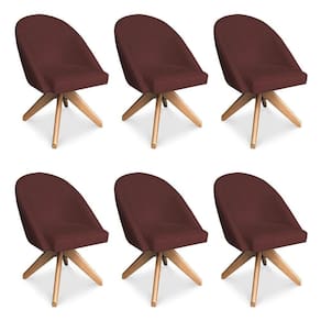 Kit 06 Poltronas Cadeira Giratória Bela Suede Marsala Base De Madeira - Pallazio