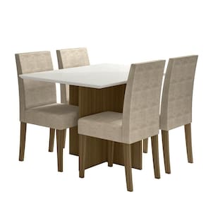 Kit Mesa De Jantar Helo Com Vidro 120x90 Com 4 Cadeiras Josi Carvalho/off White/fendi Carvalho/off White/fendi