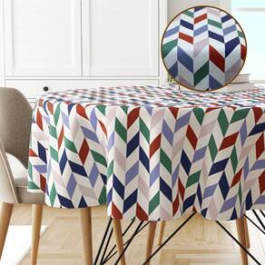 Toalha Mesa Plástica Térmica Chevron Vm 4 Lugares Redonda 1,38