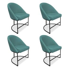 Kit 04 Cadeiras Poltrona De Jantar Bela Suede Base Metálica Industrial Preto Azul Turquesa