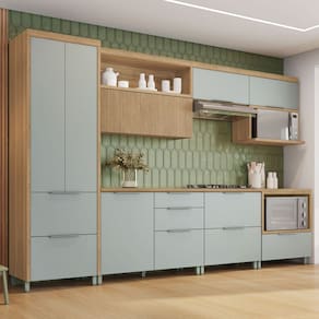 Cozinha Completa Marquesa 7 Portas 7 Gavetas Ripado 100% Mdf Natural/Verde - Nesher