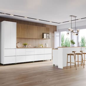 Cozinha Completa Rainha Gourmet 12 Portas 12 Gavetas com Ilha Ripado 100% Mdf Branco/Natural - Nesher