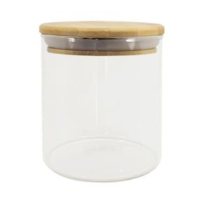 Pote De Vidro Com Tampa De Bambu Oikos 500ml Hermético Redondo