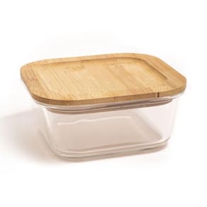 Pote De Vidro Com Tampa De Bambu Oikos 800ml Hermético