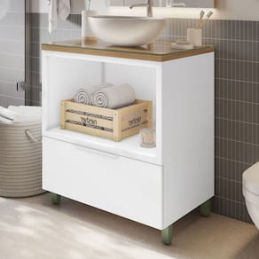 Armário de Banheiro Marquesa 1 Gaveta 100% Mdf Branco/Natural - Nesher