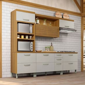 Cozinha Completa Princesa 6 Portas 6 Gavetas Ripado 100% Mdf Freijó/Off White - Nesher