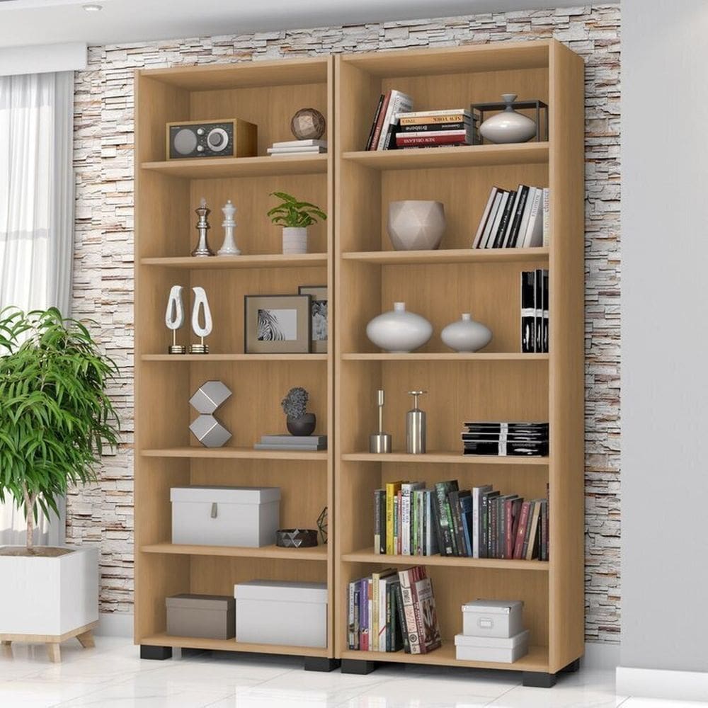 Kit 2 Estantes para Livros 5 Prateleiras 188cmx181,5cm Office Freijó