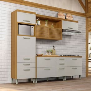Cozinha Completa Princesa 6 Gavetas 6 Portas Ripado 100% Mdf Freijó/Off White - Nesher
