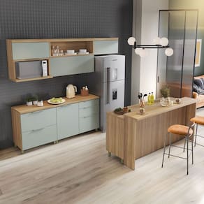 Cozinha Completa Marquesa Gourmet 5 Portas 4 Gavetas com Ilha Ripado 100% Mdf Natural/Verde - Nesher