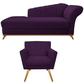 Kit Diva Recamier Vanessa 160cm Lado Esquerdo E 01 Poltrona Laura Suede Cor Roxo